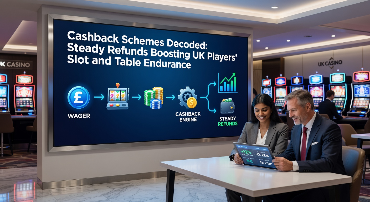 Graph showing cashback percentages applied to slot losses over a week, with a timeline of refunds extending player balance and session time