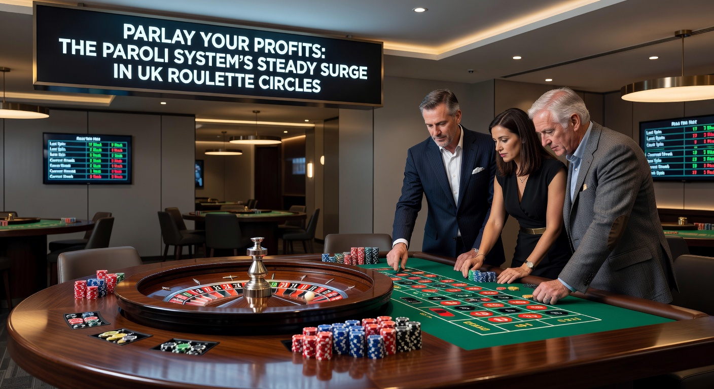 Close-up of a player's hand placing parlayed chips on a digital roulette interface, with a winning streak counter displayed, capturing the excitement of Paroli progression in online UK play