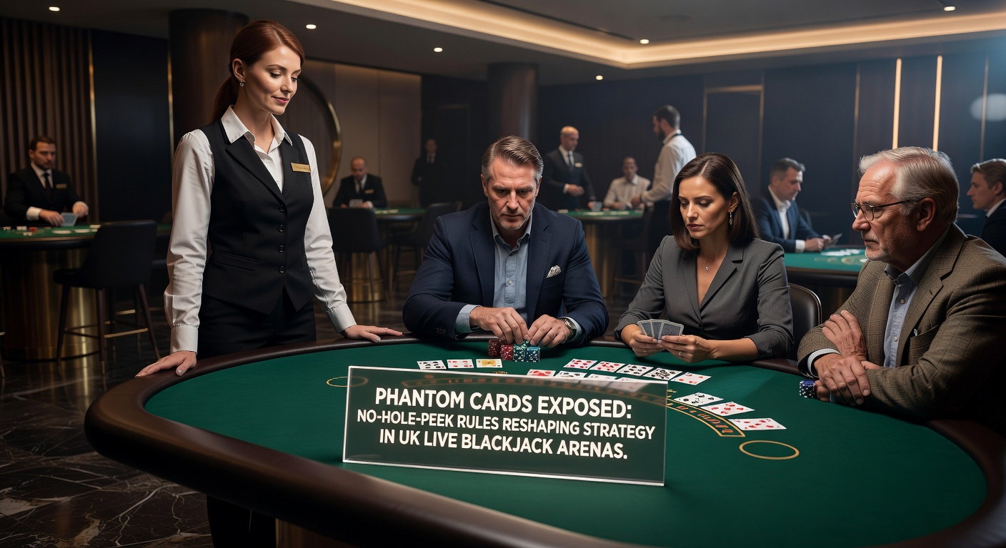 Close-up of a strategy chart for no-hole-peek blackjack, highlighting adjusted plays for UK live tables with phantom card risks